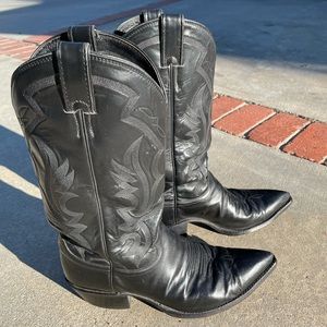 Justin Boots Mens Black Mid Calf Block Heel Western Boots Size 9 1/2 D